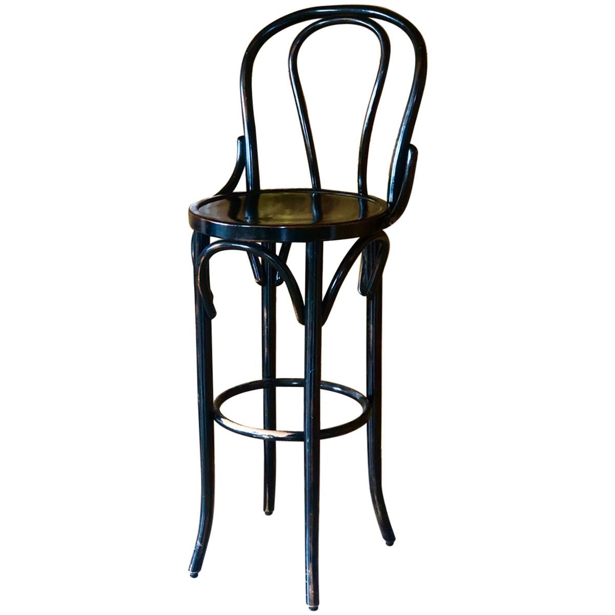 20th Century Austrian Bar Stool in Black Wood by Thonet For Sale
