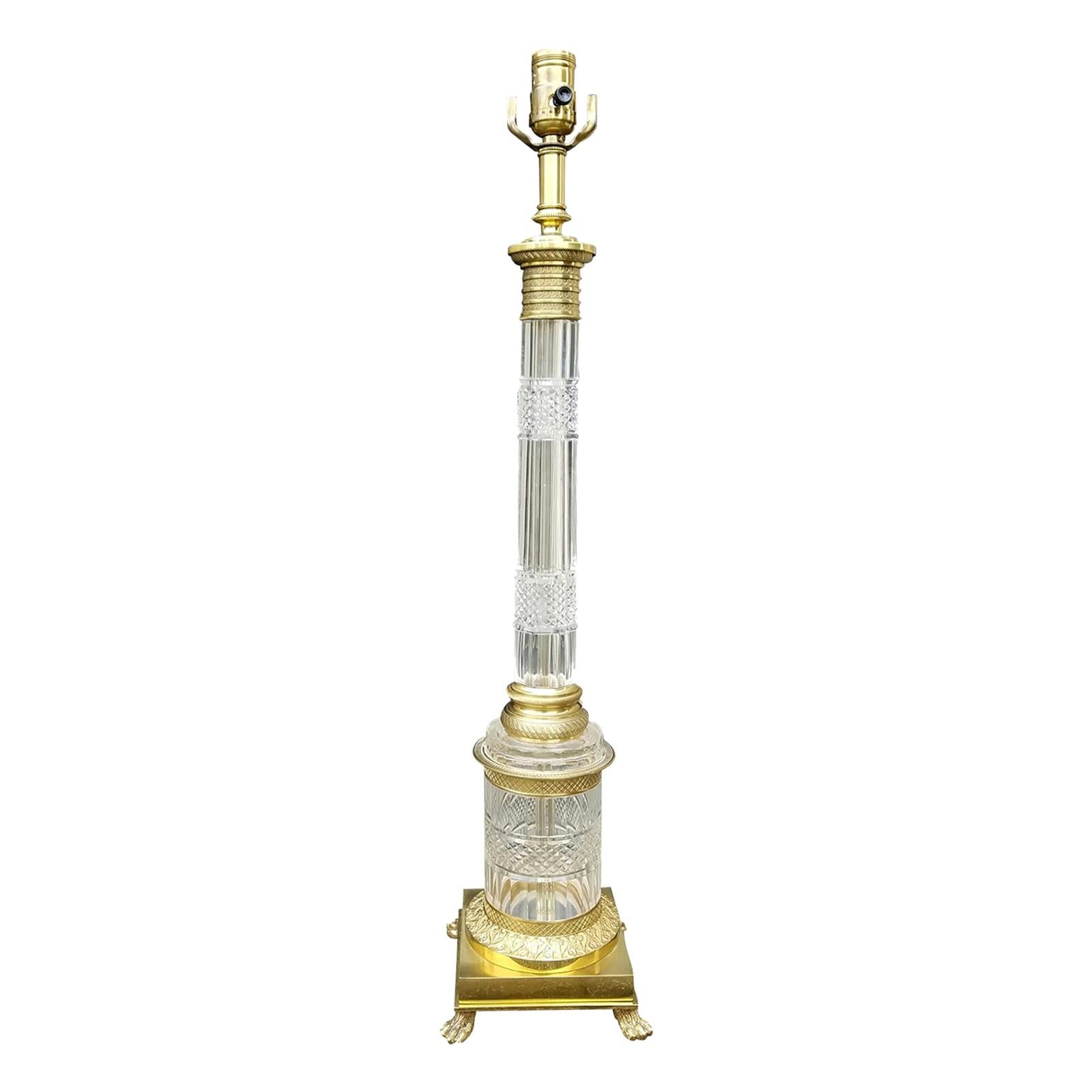 Mid20th Century Swirled Column Glass Lamp on Glass Base For Sale at