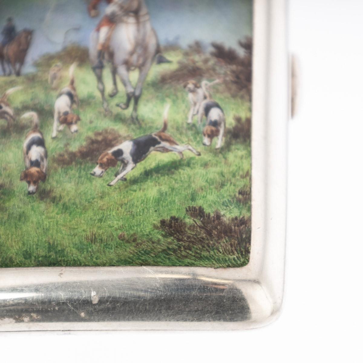 20th Century Austrian Solid Silver & Enamel Hunting Cigarette Case, c.1900 7