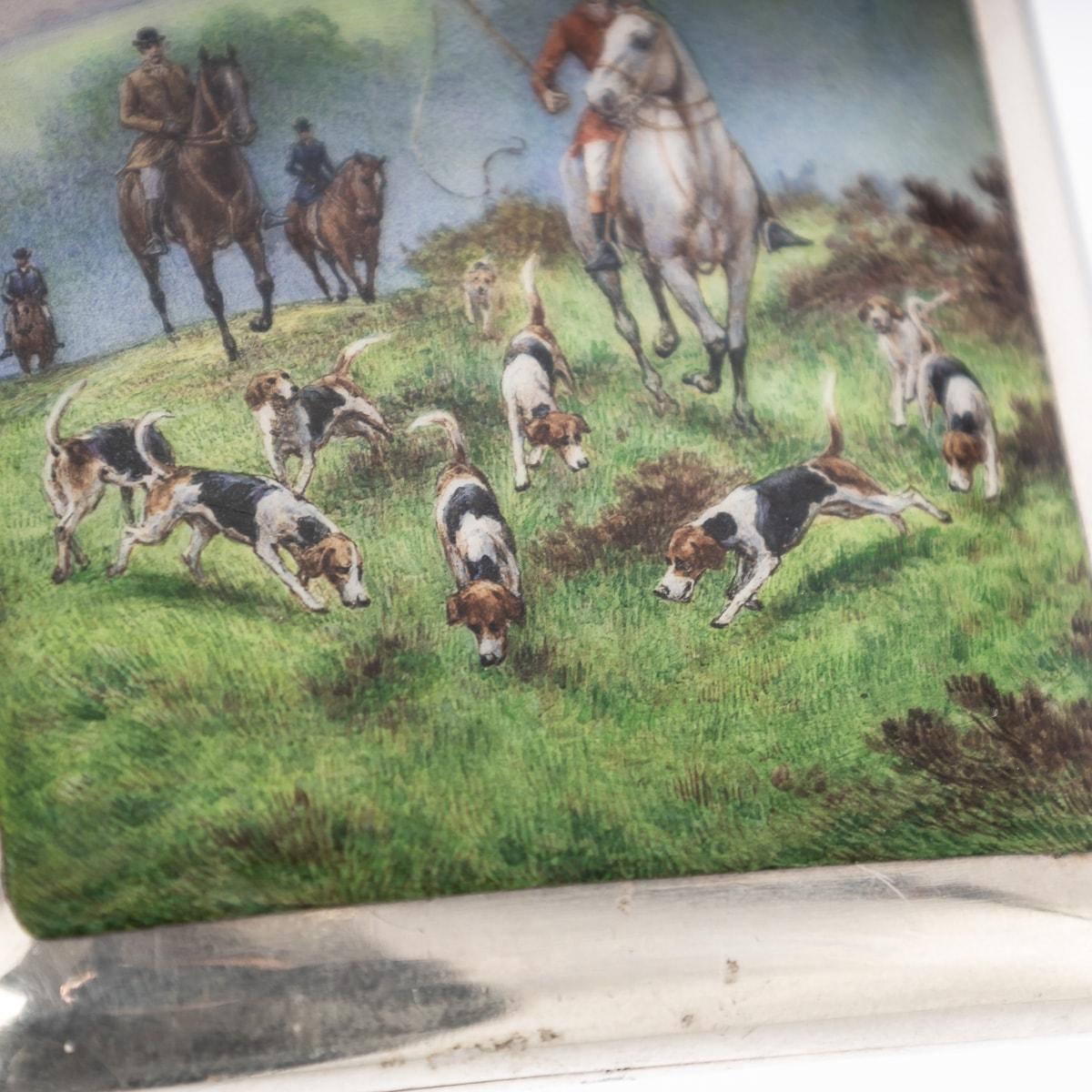 20th Century Austrian Solid Silver & Enamel Hunting Cigarette Case, c.1900 8