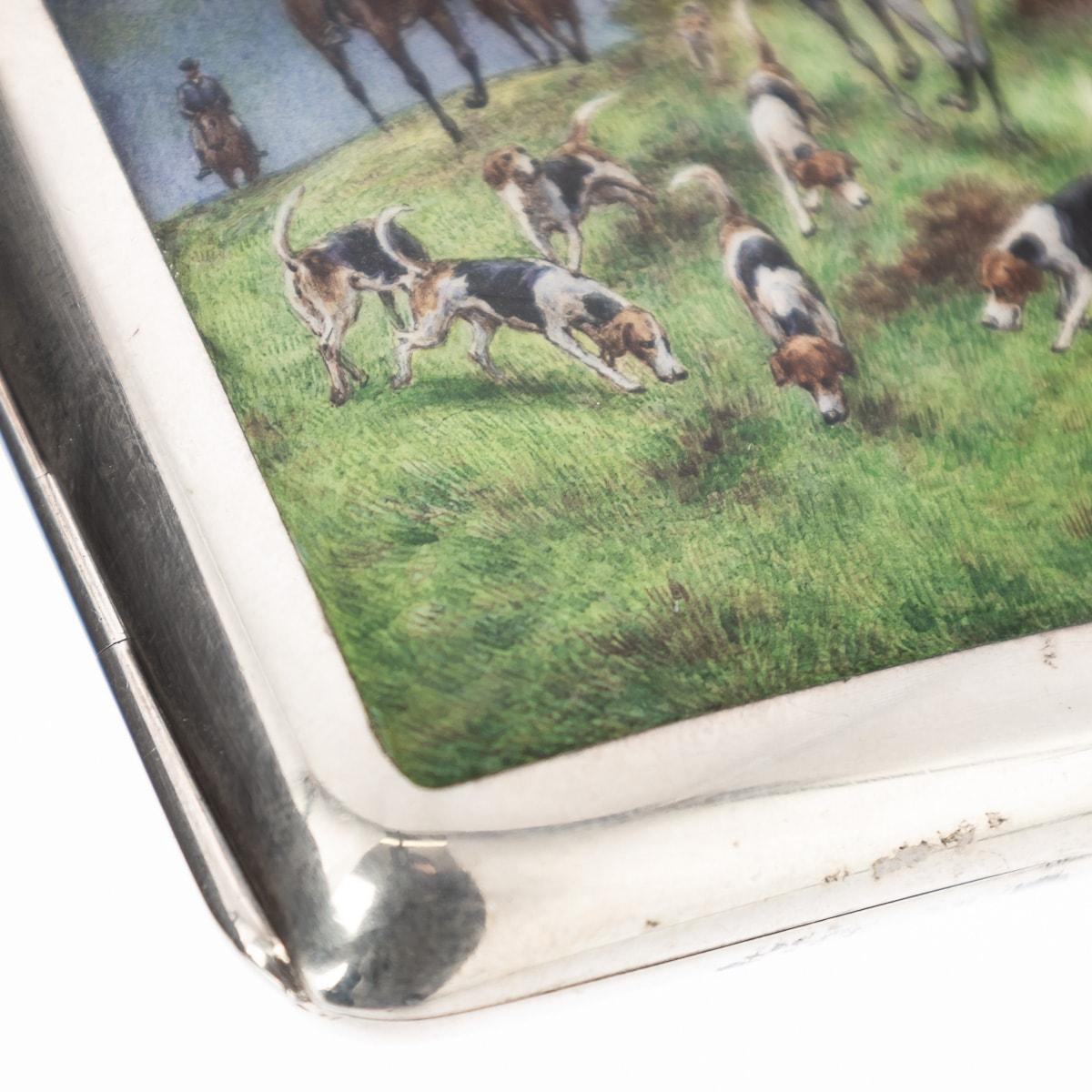 20th Century Austrian Solid Silver & Enamel Hunting Cigarette Case, c.1900 9