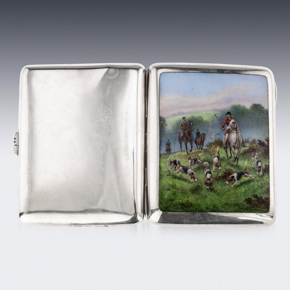 20th Century Austrian Solid Silver & Enamel Hunting Cigarette Case, c.1900 2