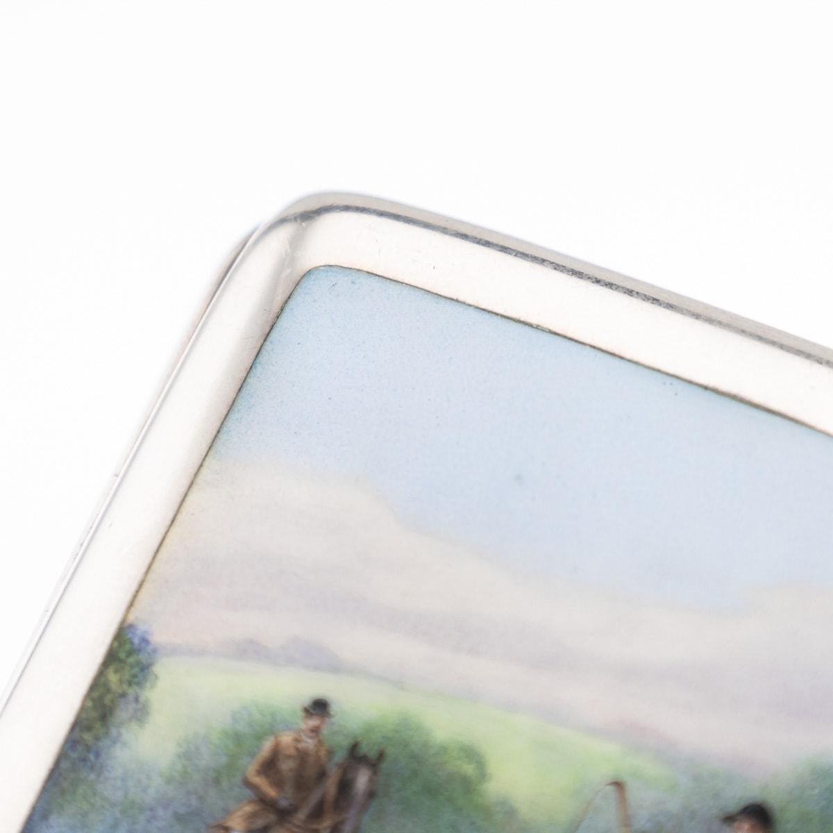 20th Century Austrian Solid Silver & Enamel Hunting Cigarette Case, c.1900 5