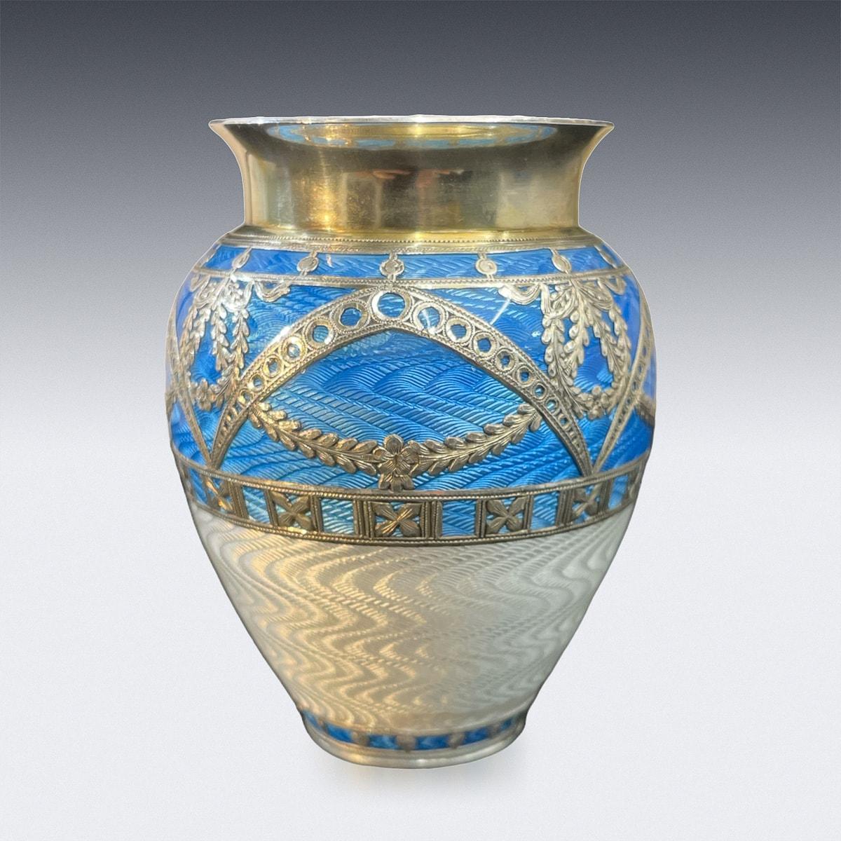 20th Century Austrian Solid Silver & Guilloche Enamel Vase, c.1910 In Good Condition In Royal Tunbridge Wells, Kent