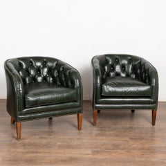 20th Century Authentic Chesterfield Green Leather Club Chairs with Maker's Mark
