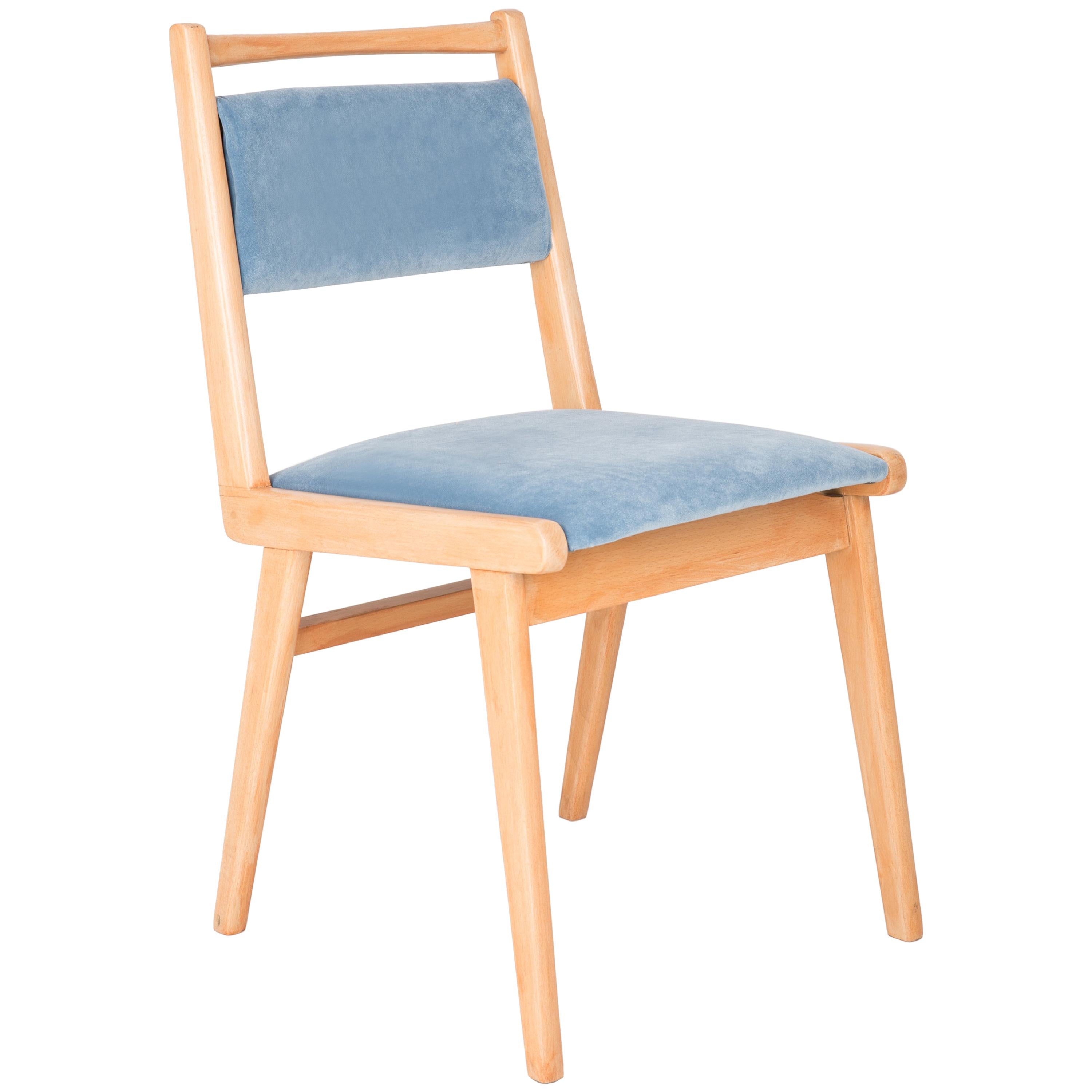 20th Century Baby Blue Velvet Chair, Europe, 1960s For Sale