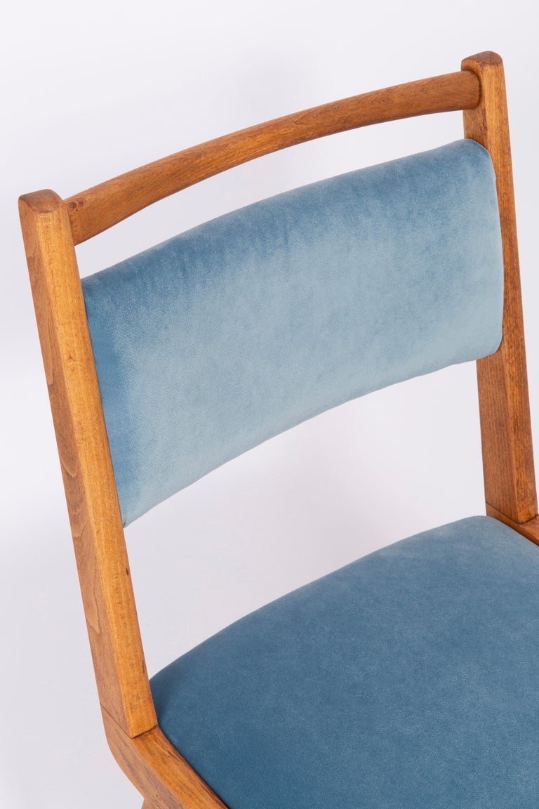 20th Century Baby Blue Velvet Chair, Poland, 1960s For Sale at 1stDibs