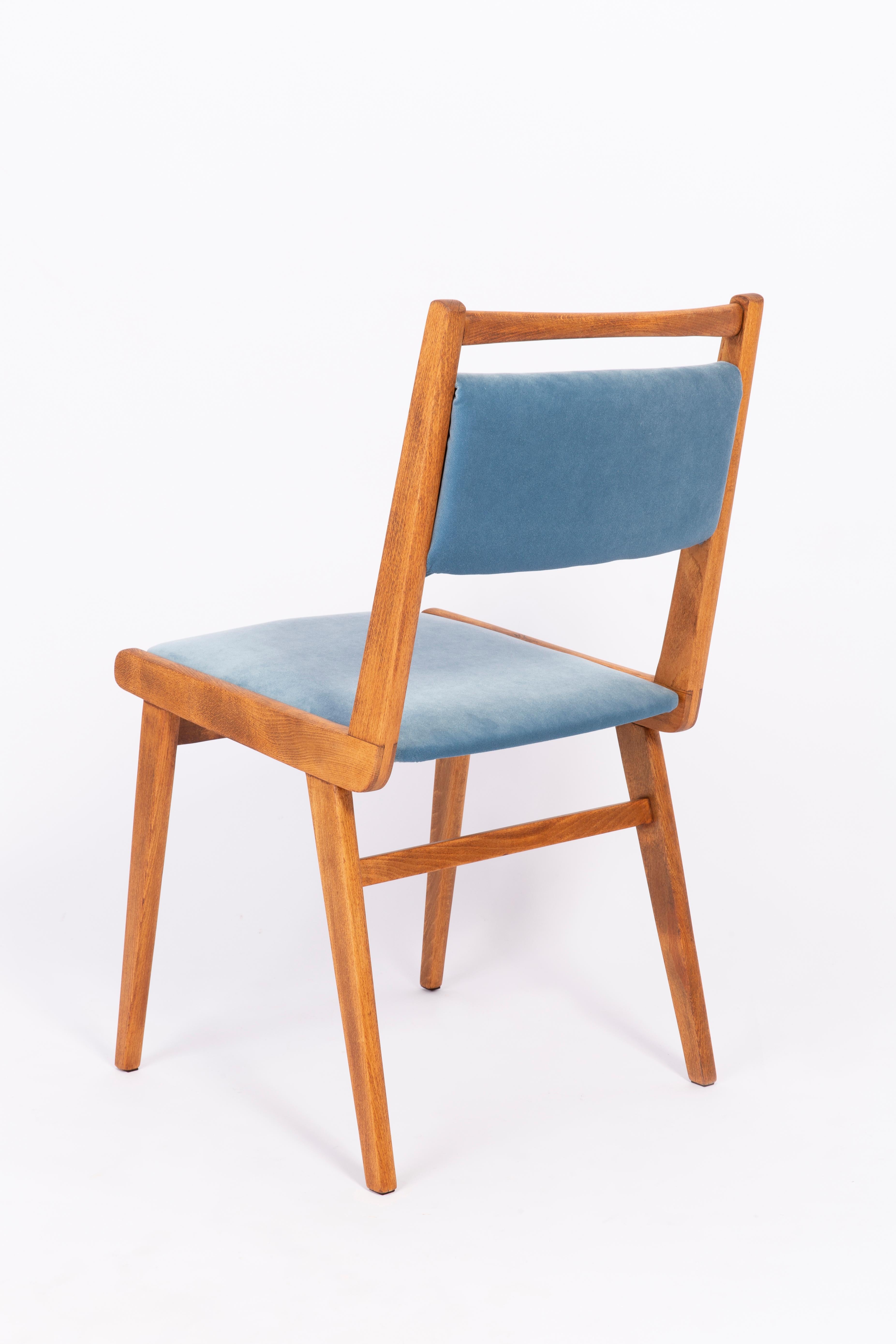 Hand-Crafted 20th Century Baby Blue Velvet Chair, Poland, 1960s For Sale
