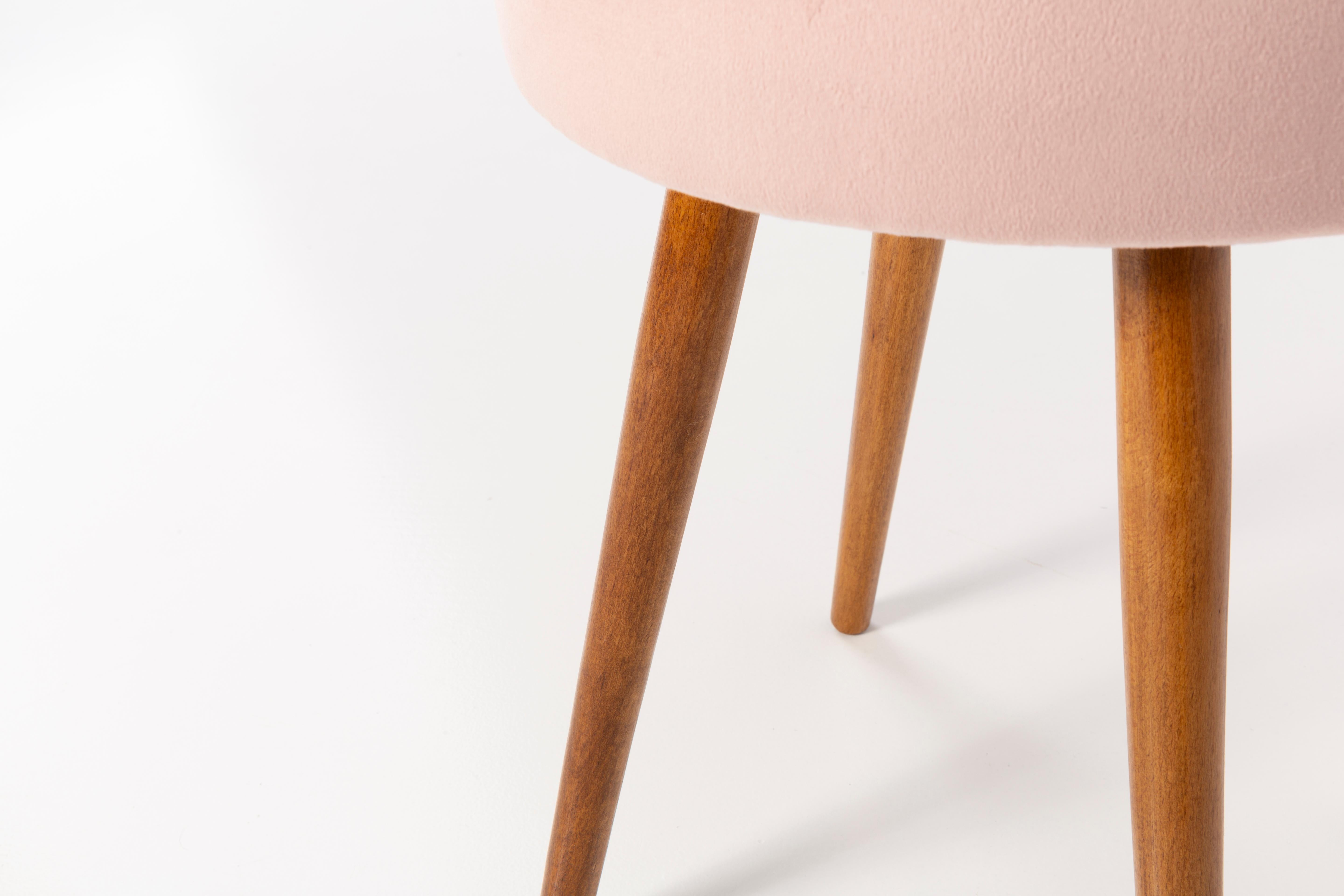 Velvet 20th Century Baby Pink Stool, Europe, 1960s For Sale