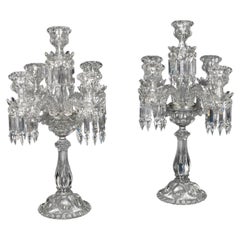 20th Century Baccarat Cut Glass Five-Light Candelabra with Storm Shades