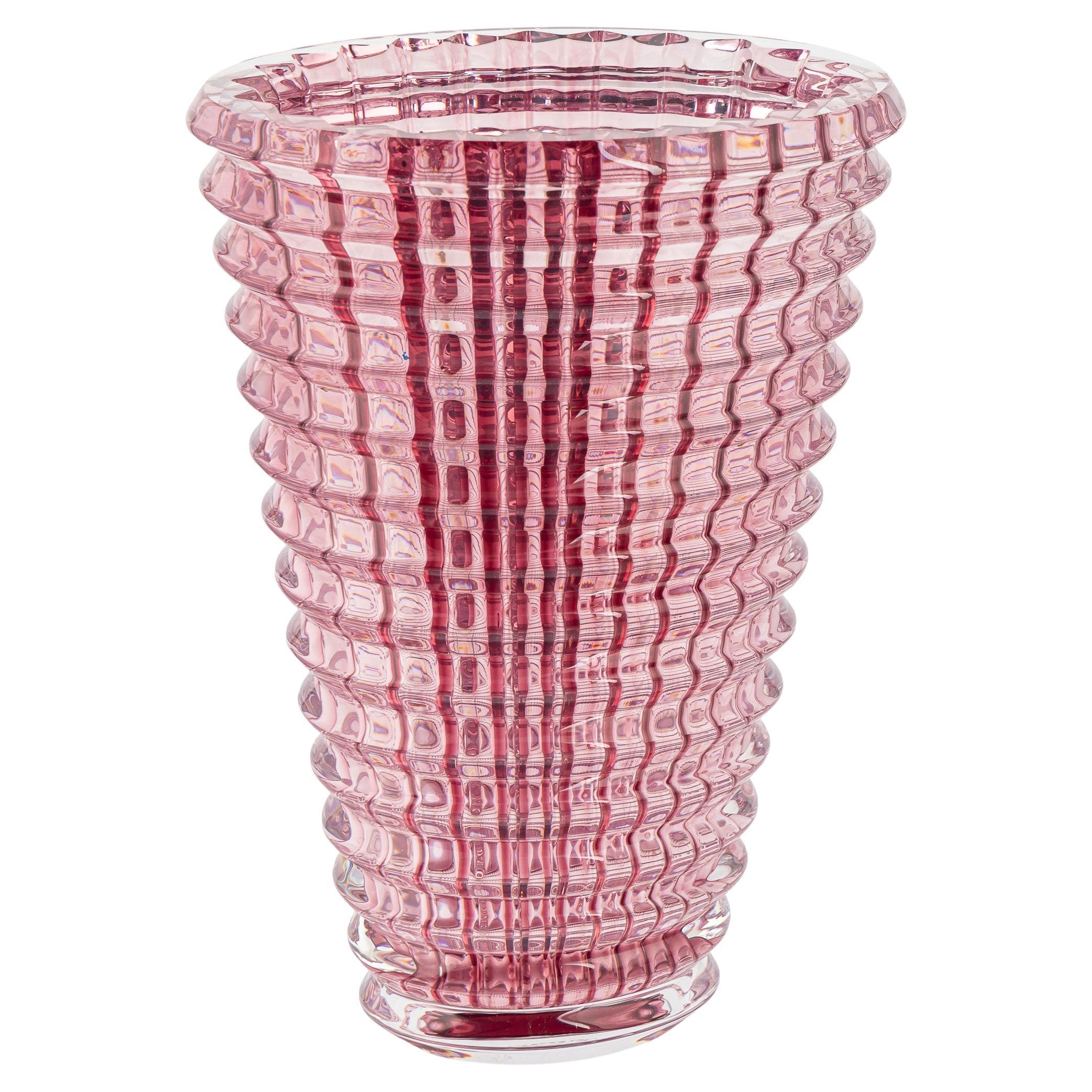 20th Century Baccarat French Crystal Oval Vase, Cut Glass Design