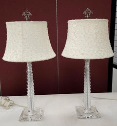 Kristallglas-Tischlampen im Stil von Baccarat des 20. Jahrhunderts mit Lampenschirmen