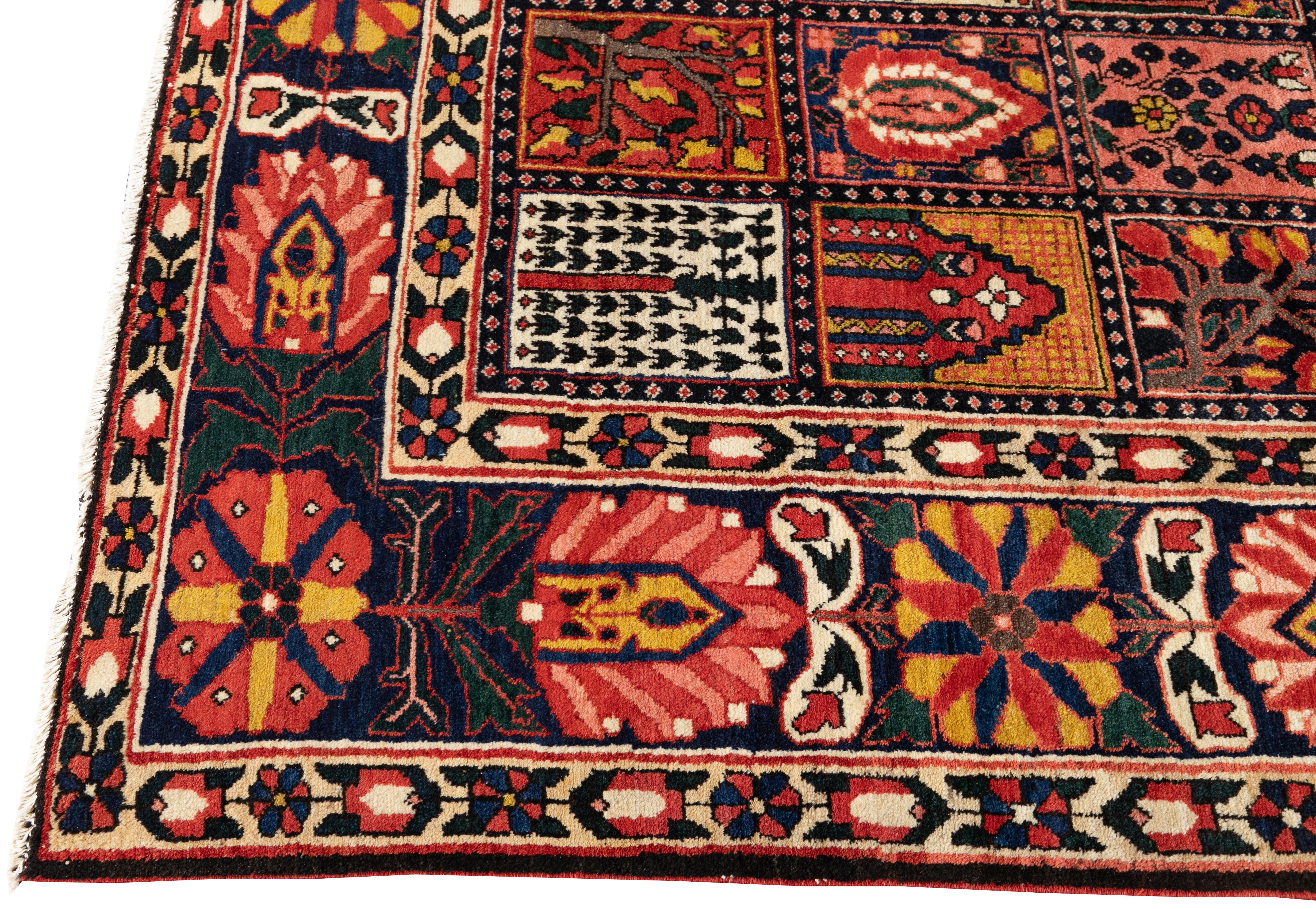 20th Century Bakhtiari Handmade Multicolor Floral Persian Wool Rug In Excellent Condition For Sale In Norwalk, CT