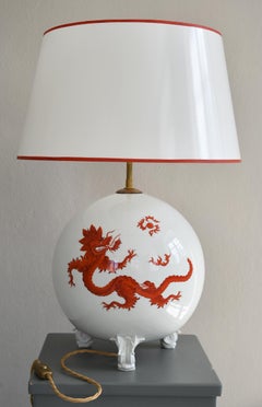 20th Century Ball Lamp Meissen Porzelain Mingdragon Orange Feet Small Dragons