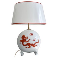 Antique 20th Century Ball Lamp Meissen Porzelain Mingdragon Orange Feet Small Dragons
