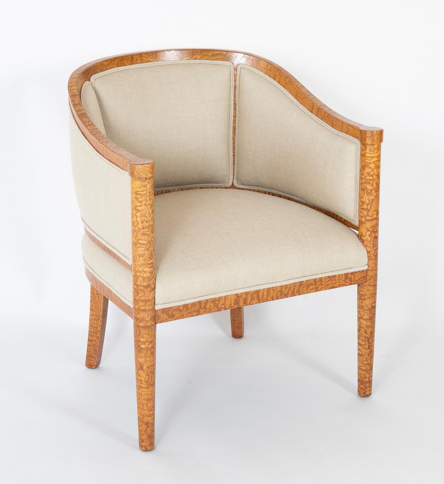 20th century Baltic bergere in burr ash with upholstered seat, back and arms.  
