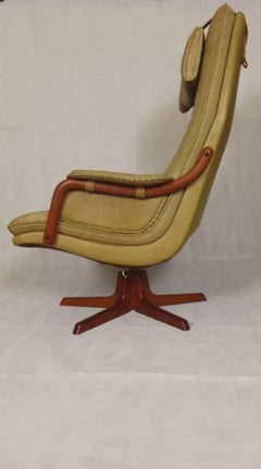 20th Century Baltic Modern Art Teak Wood Water Buffalo Leather