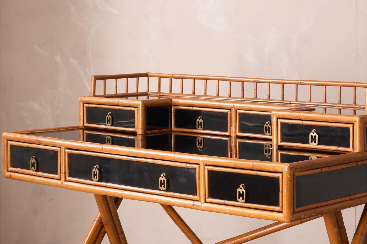 20th century Bamboo and black lacquer desk by E Murio In Excellent Condition In Malton, GB