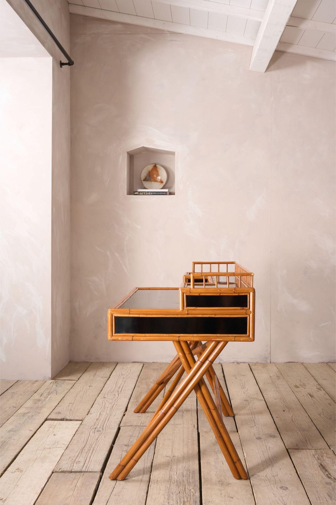 20th century Bamboo and black lacquer desk by E Murio 1