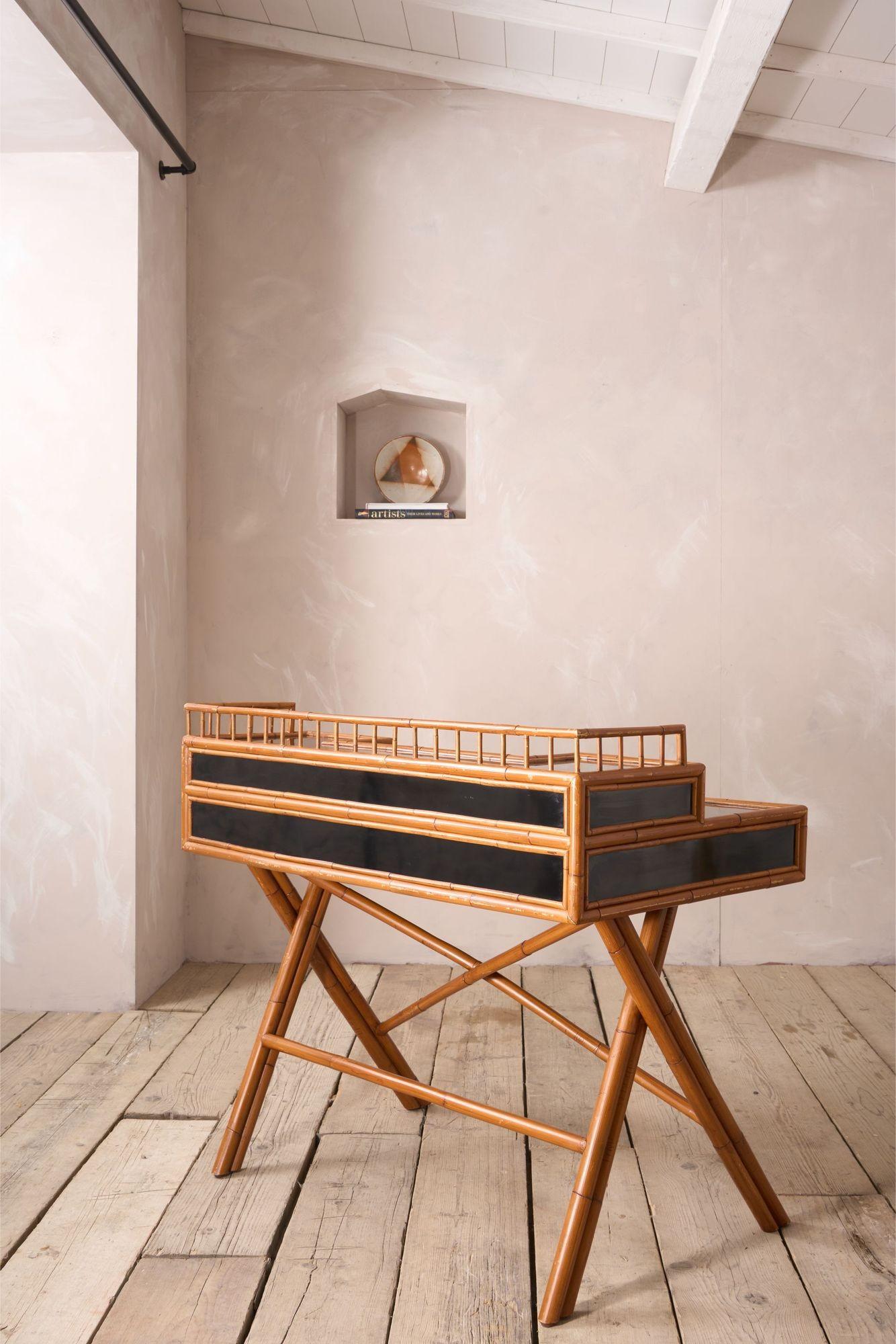 20th century Bamboo and black lacquer desk by E Murio 2