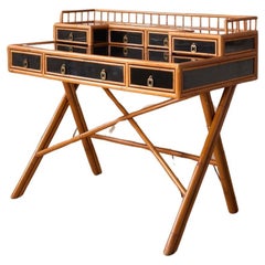 20th century Bamboo and black lacquer desk by E Murio