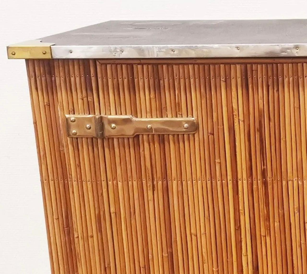 20Th Century Bamboo and Brass Sideboard, Audoux Minet Style 1960 In Good Condition In Saint Rémy de Provence, FR
