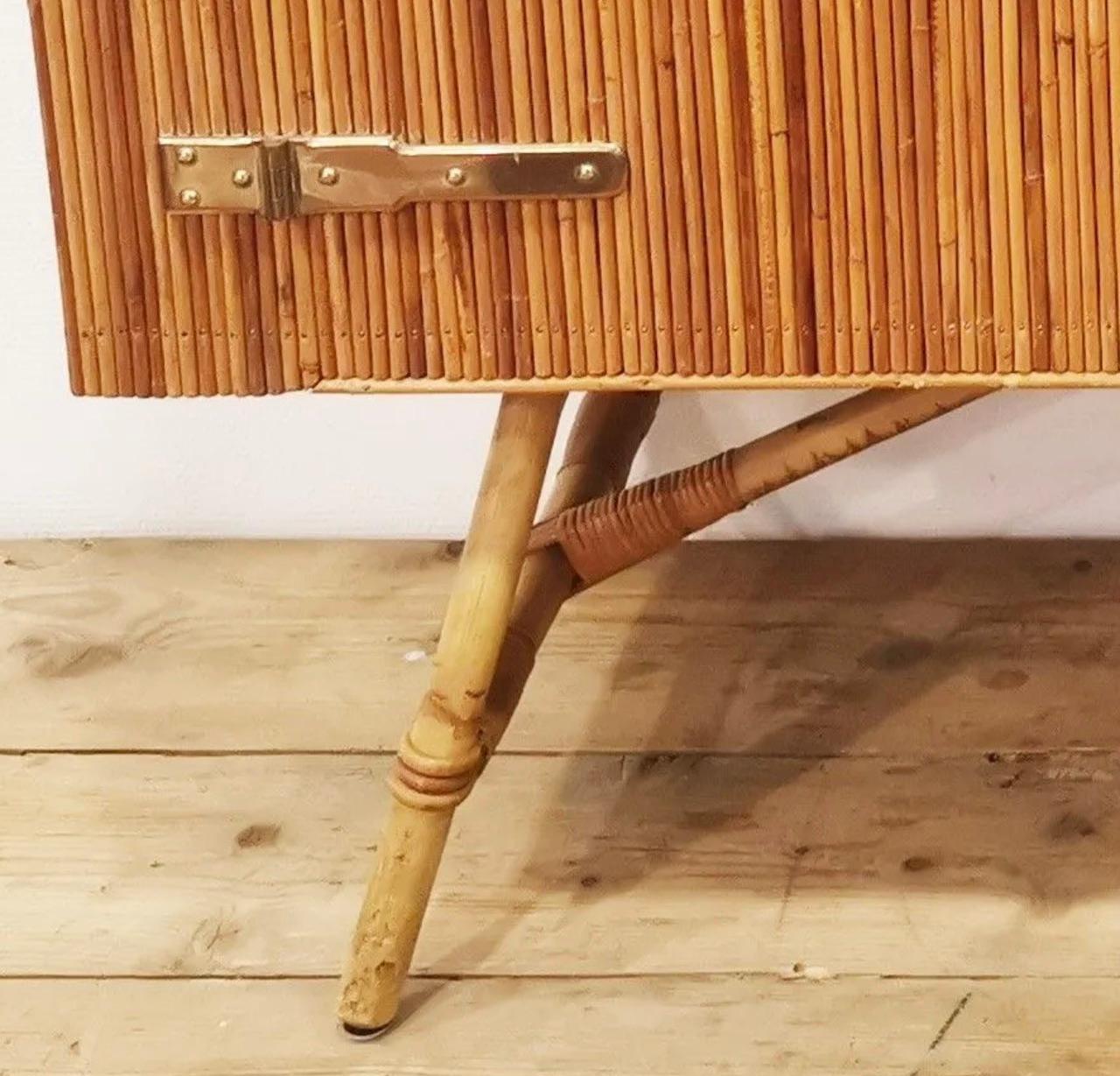 Mid-20th Century 20Th Century Bamboo and Brass Sideboard, Audoux Minet Style 1960