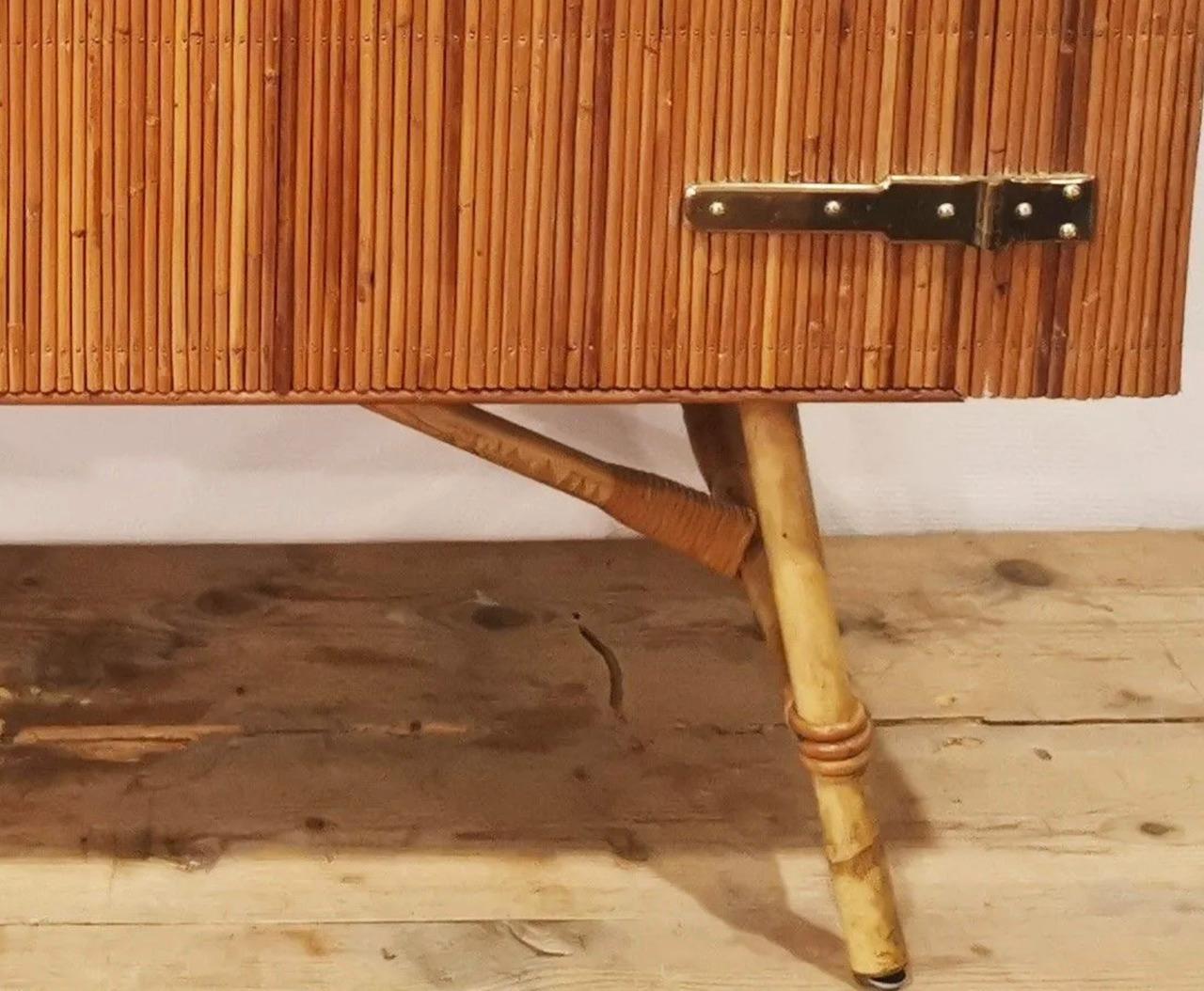 20Th Century Bamboo and Brass Sideboard, Audoux Minet Style 1960 1