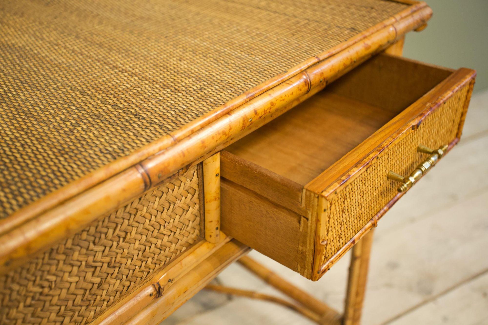 20th Century Bamboo and Rattan Desk with Chair 7