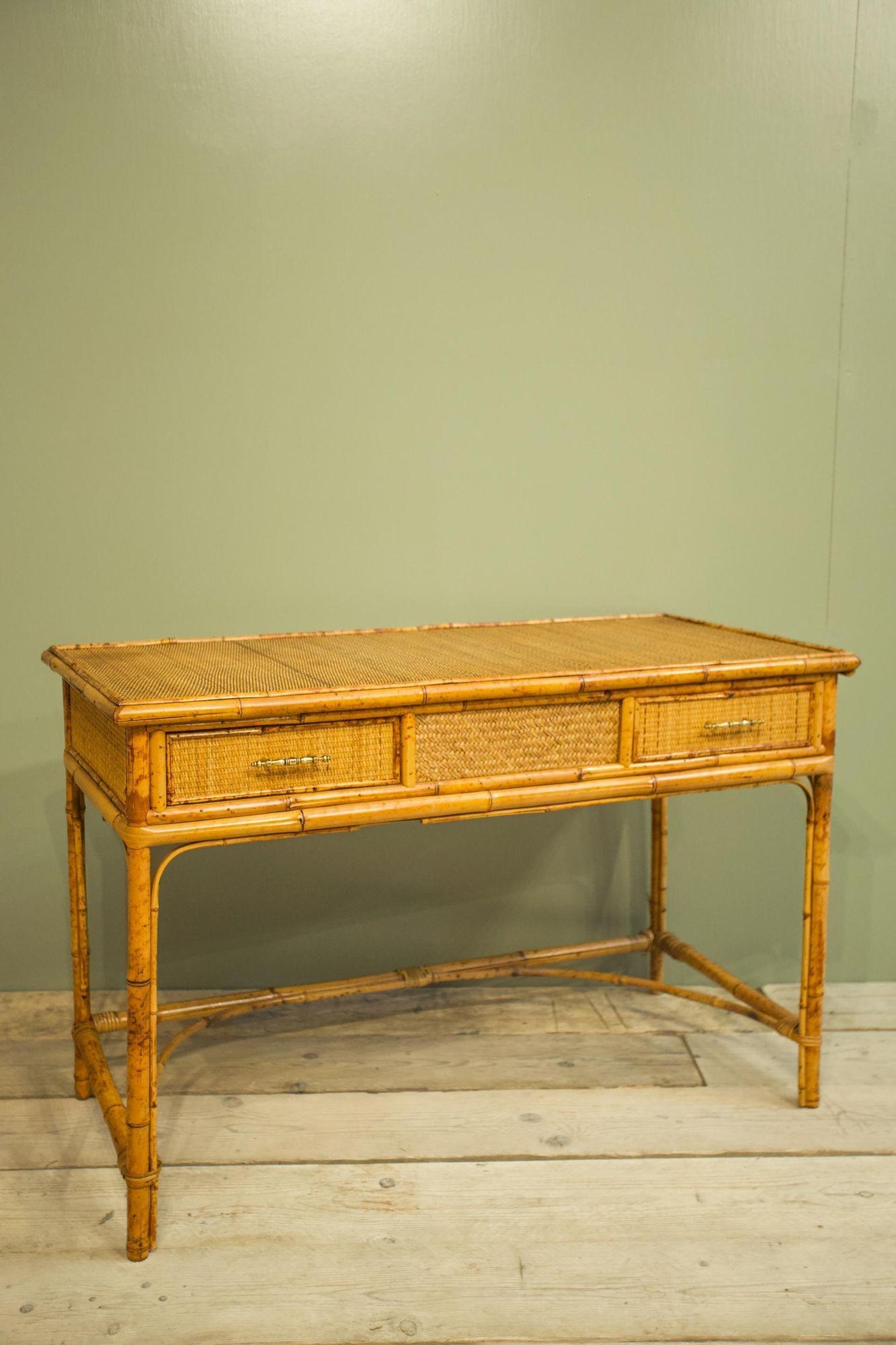 20th Century Bamboo and Rattan Desk with Chair 1