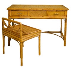 20th Century Bamboo and Rattan Desk with Chair
