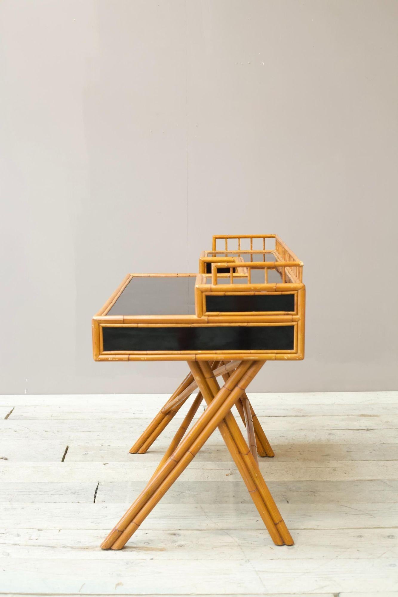 20th century Bamboo & black lacquer desk - E Murio For Sale 8