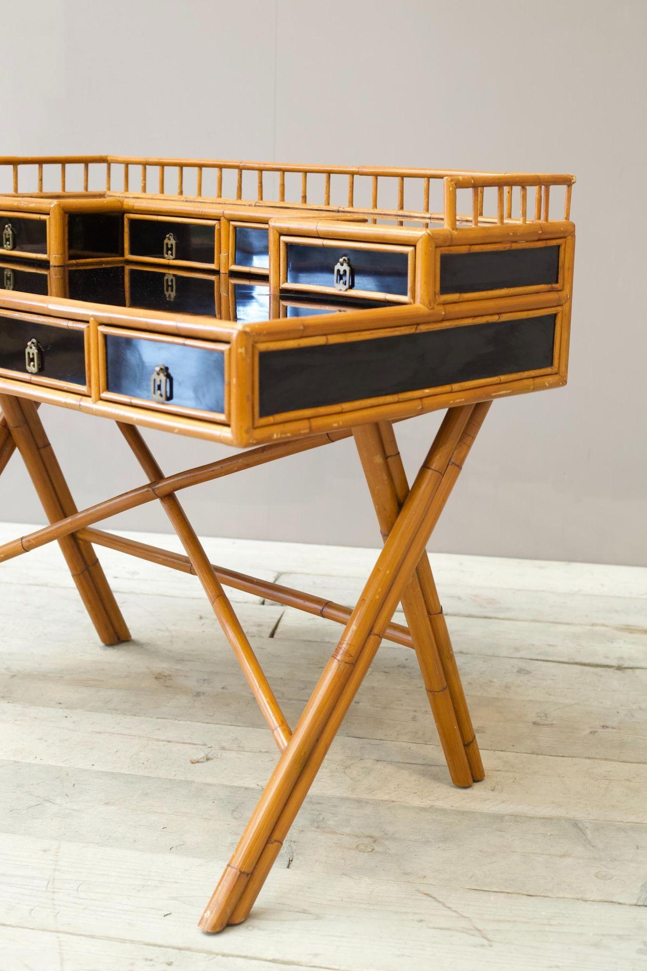 20th century Bamboo & black lacquer desk - E Murio In Excellent Condition For Sale In Malton, GB
