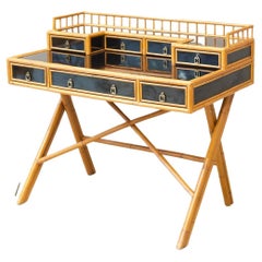 20th century Bamboo & black lacquer desk - E Murio