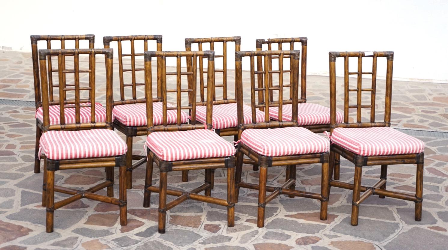 Italian 20th Century Bamboo Table with Eight Chairs