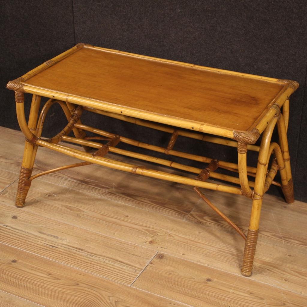 20th Century Bamboo Wood Italian Design Coffee Table, 1970 In Good Condition For Sale In Vicoforte, Piedmont