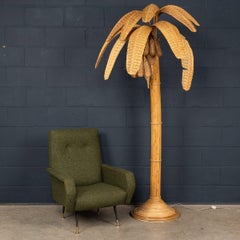 20th Century Banana Tree Rattan & Wicker Floor Lamp In The Manner Of Mario Lopez