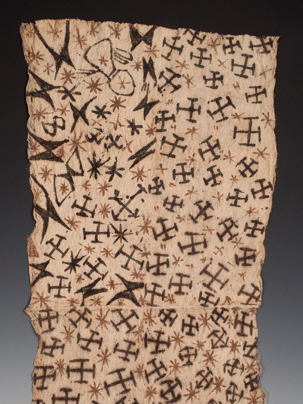 Tribal 20th Century Bark Cloth Painting, Mbuti People, D.R. Congo For Sale