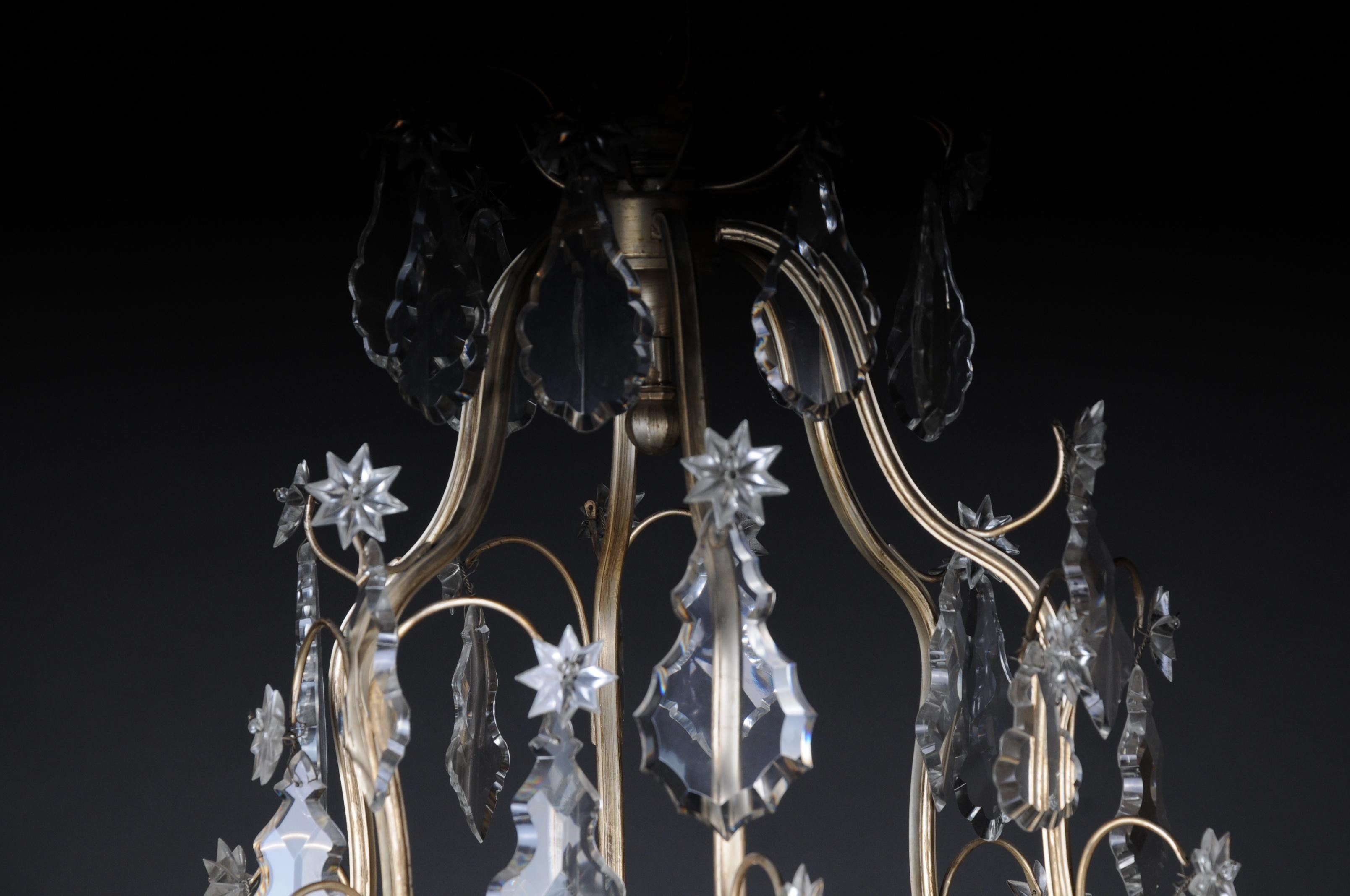 French 20th Century Baroque Crystal Chandelier, Silver, circa 1920 For Sale