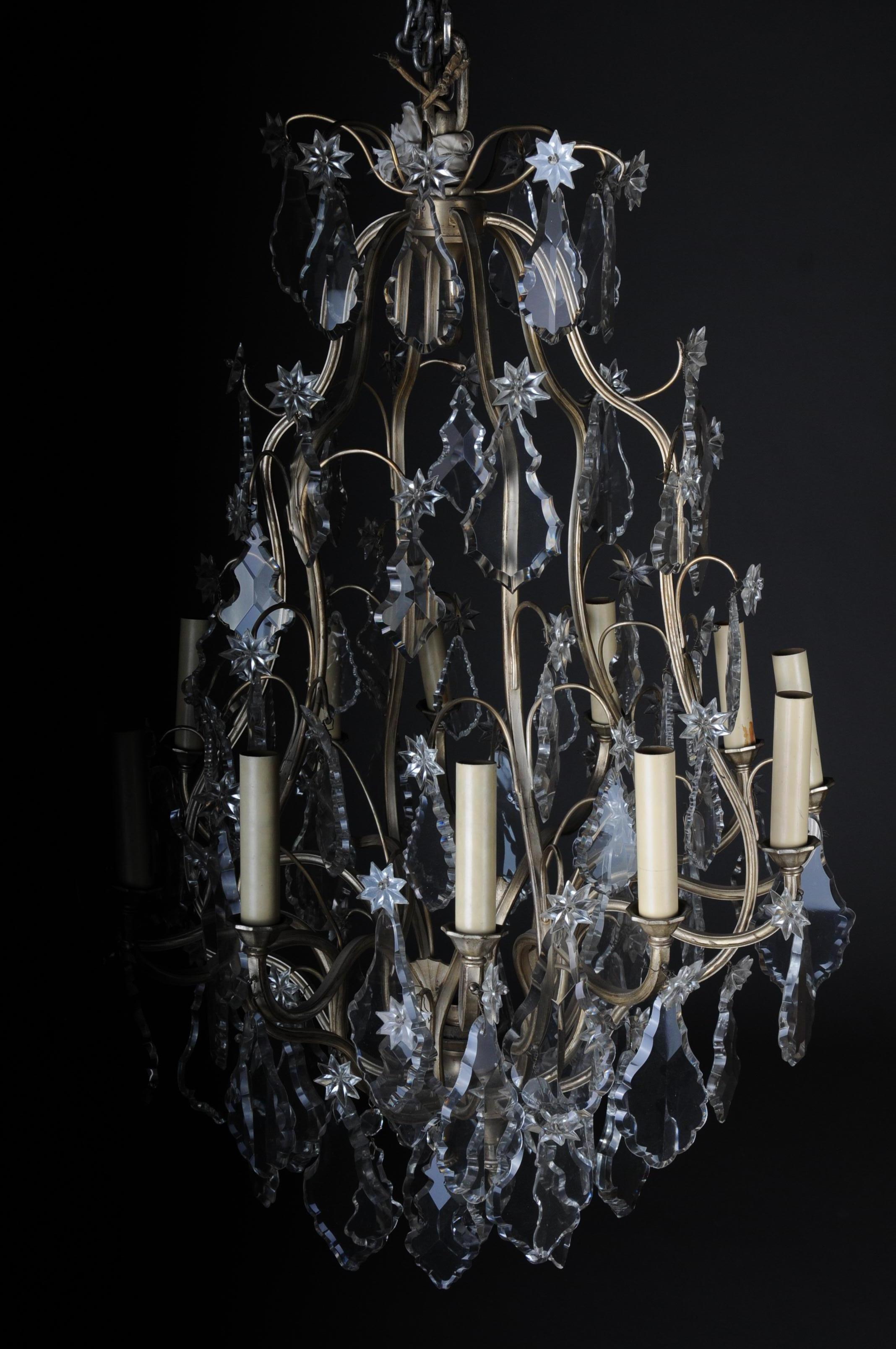 20th Century Baroque Crystal Chandelier, Silver, circa 1920 1