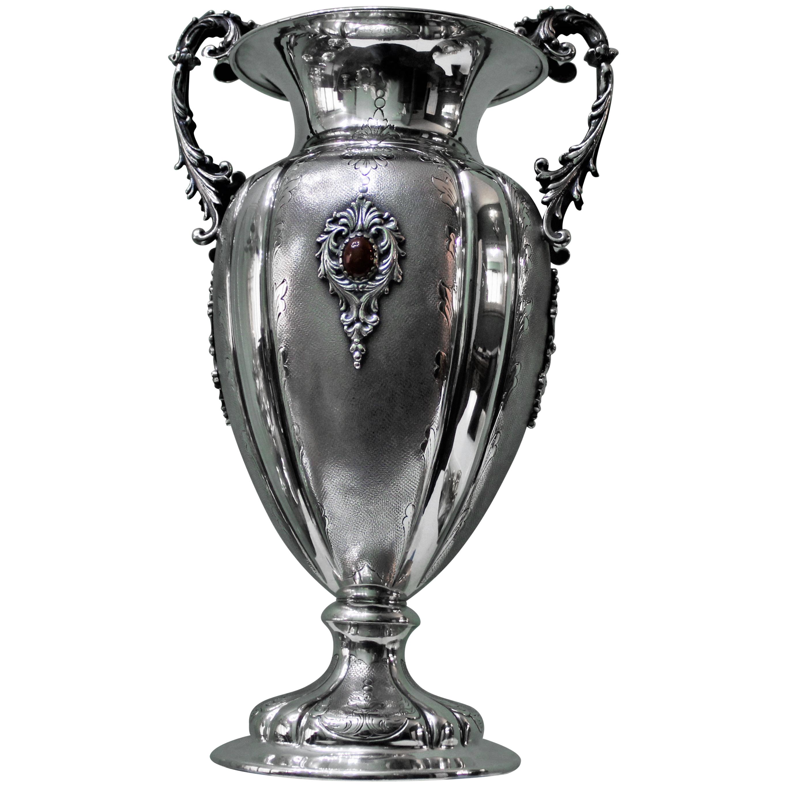 20th Century Baroque Italian Silver Engraved Flower Vase, Milan, 1950s For Sale