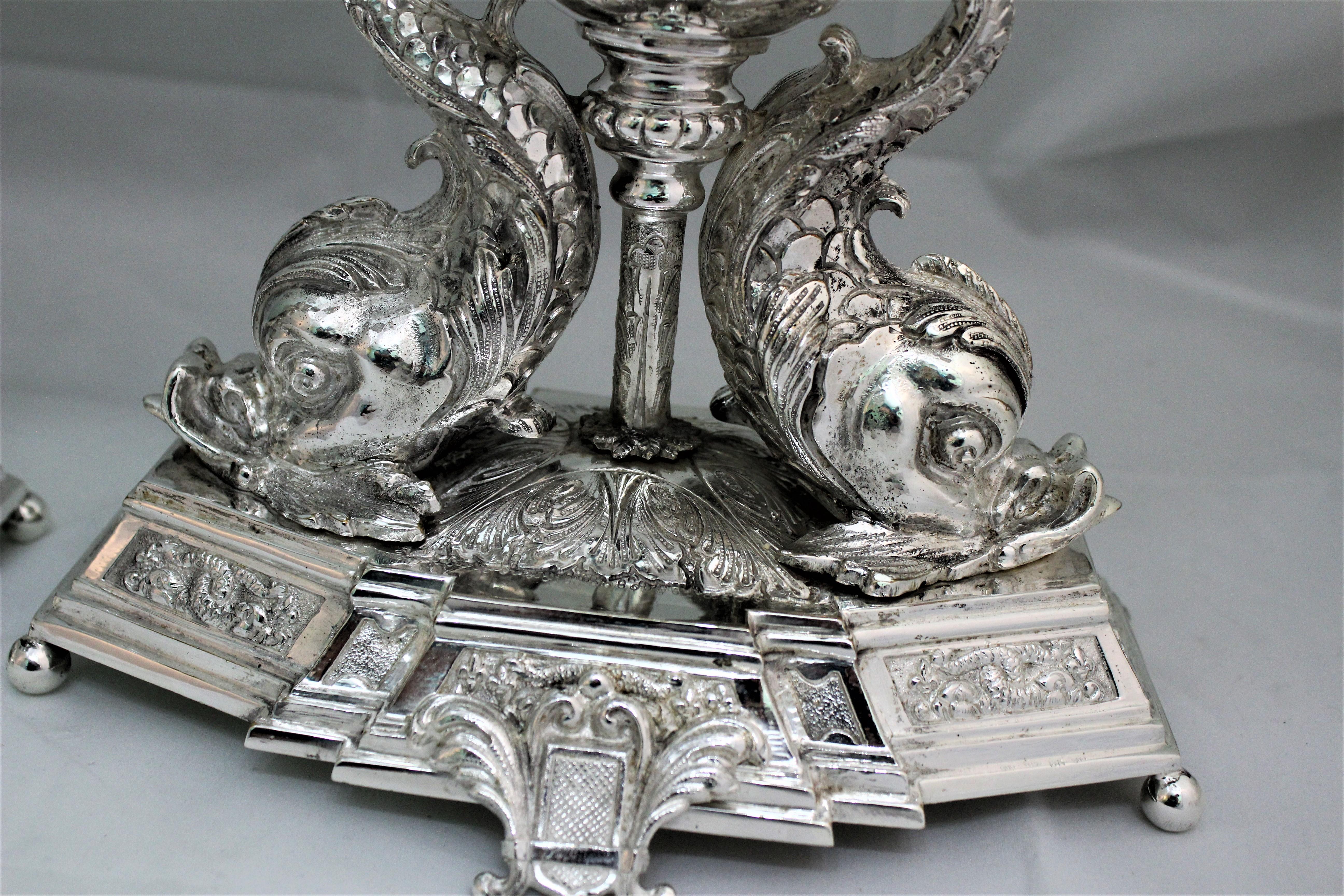 20th Century Baroque Silver Candelabras Florence Italy, 1950s For Sale 5