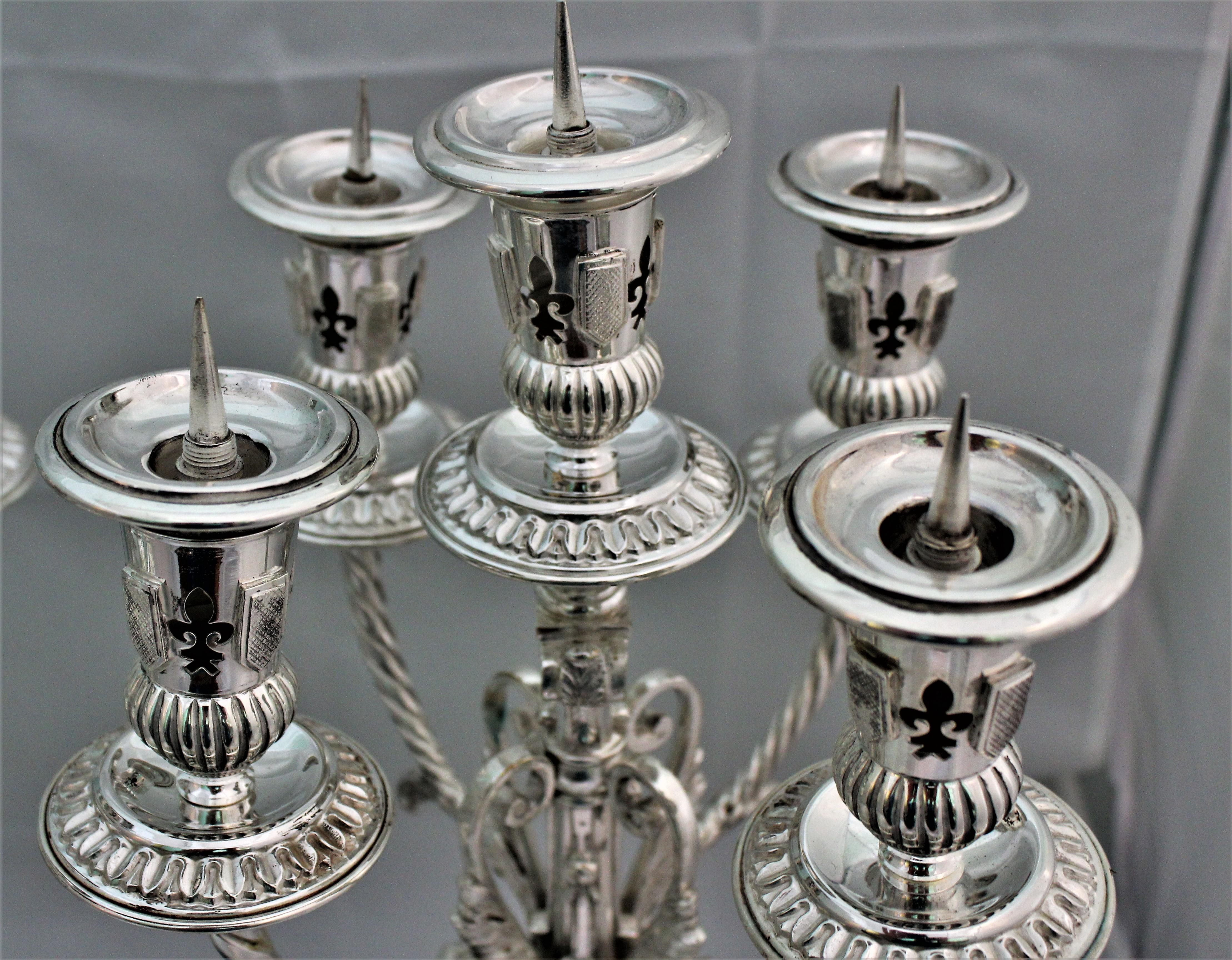 Hand-Crafted 20th Century Baroque Silver Candelabras Florence Italy, 1950s For Sale
