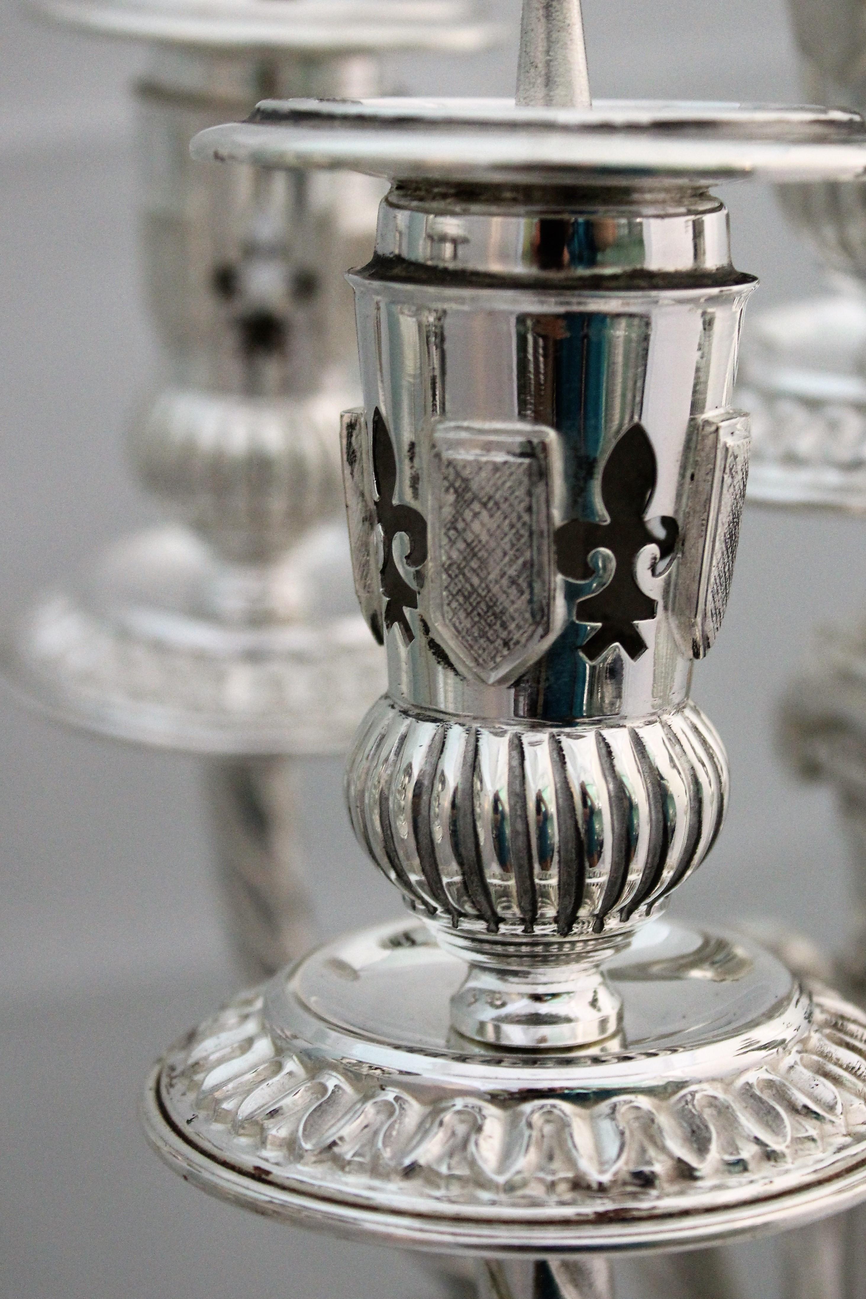 Mid-20th Century 20th Century Baroque Silver Candelabras Florence Italy, 1950s For Sale