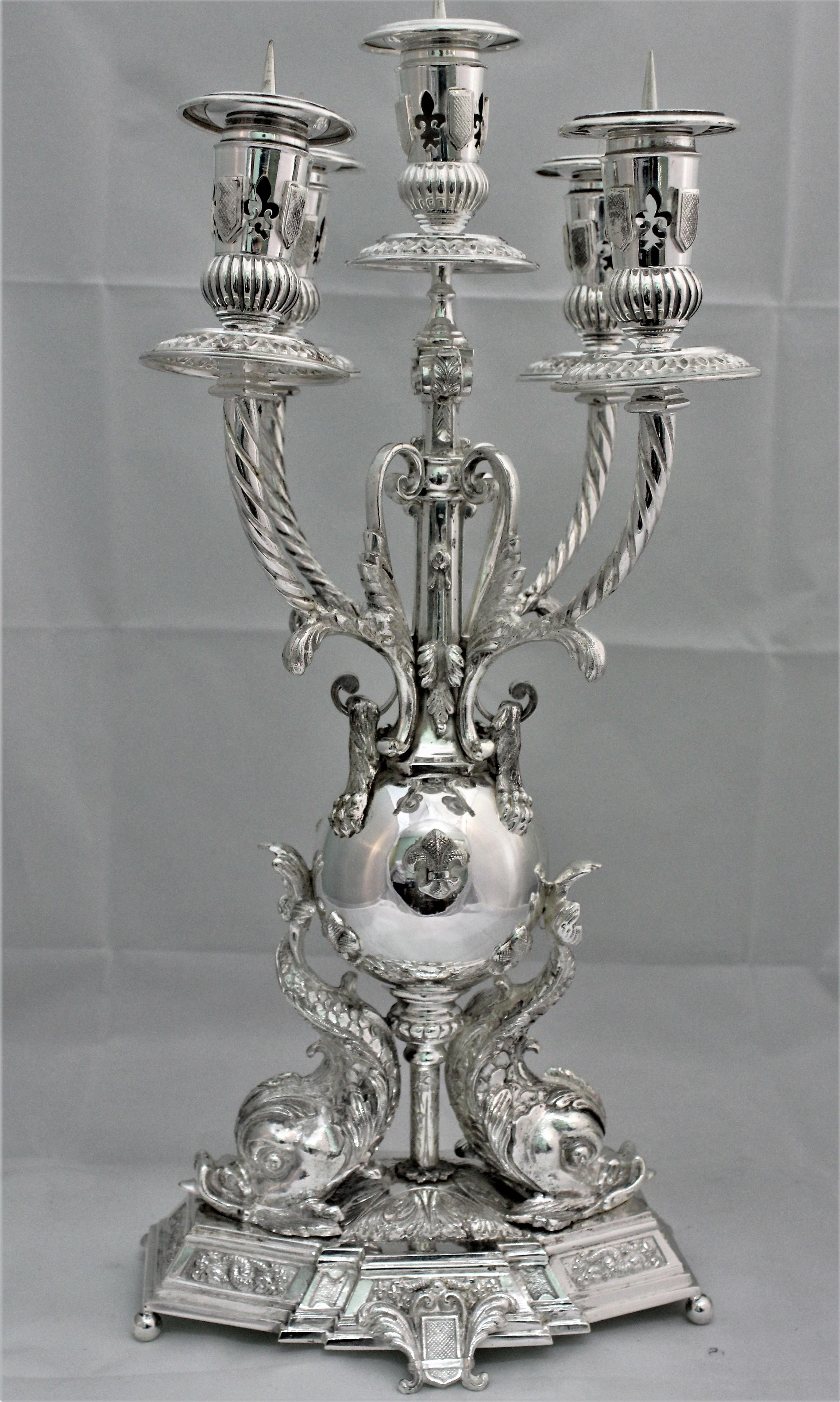 20th Century Baroque Silver Candelabras Florence Italy, 1950s For Sale 4