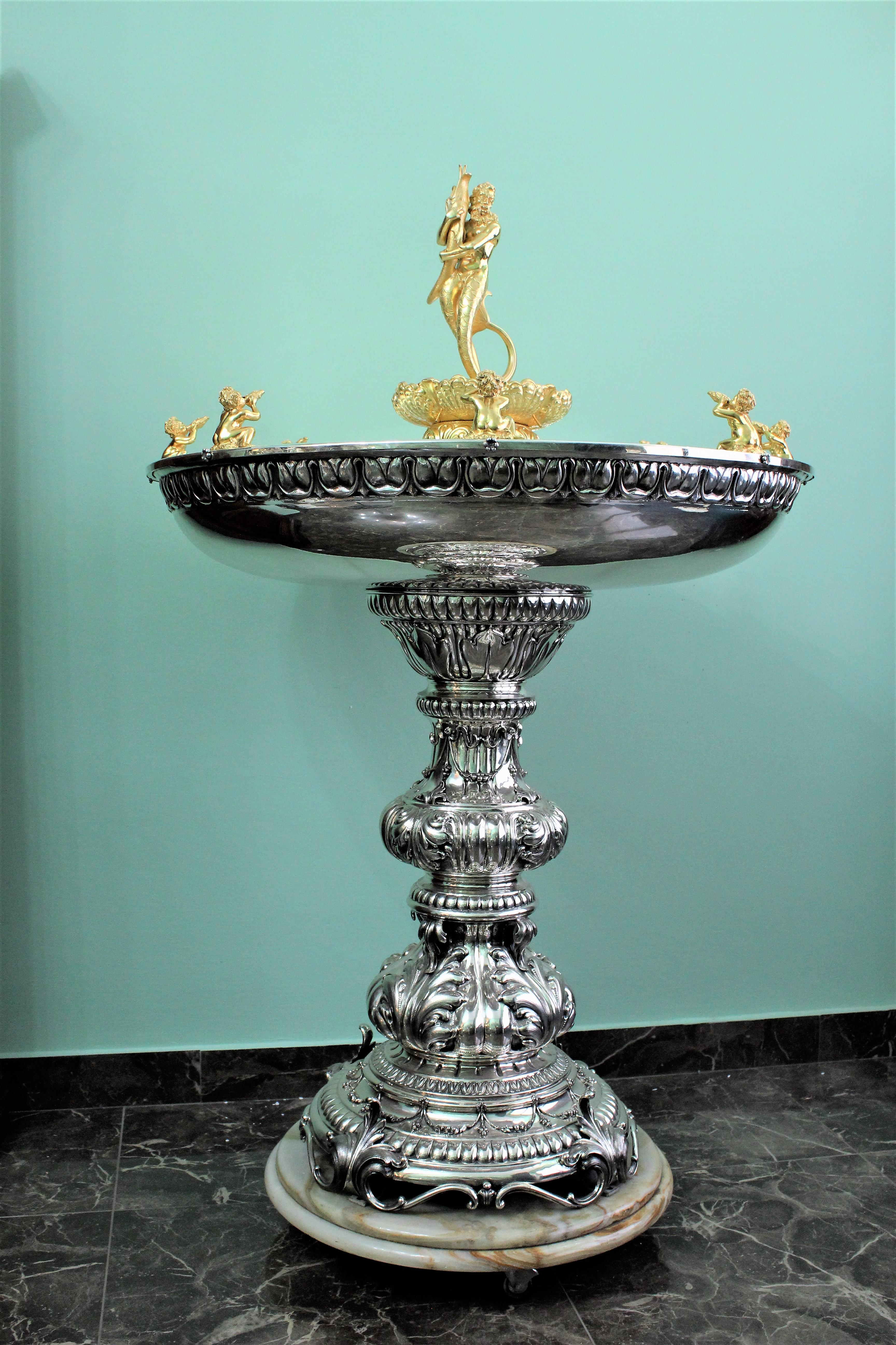 Italian 20th Century Baroque Silver Fountain Milan Italy 1950s For Sale