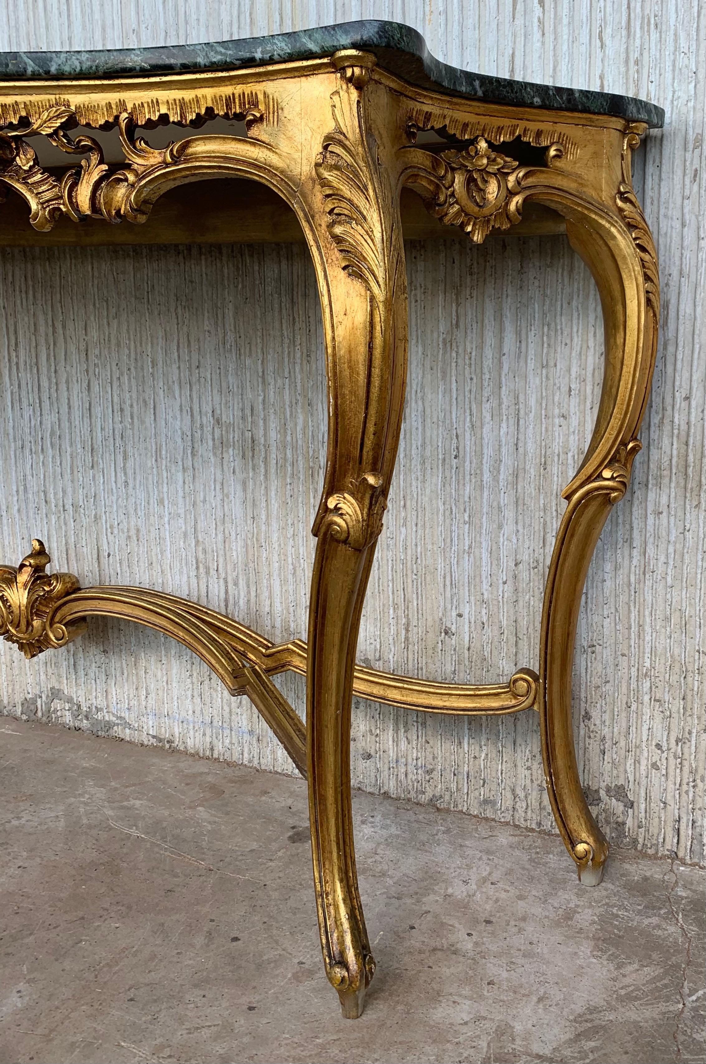 20th Century Baroque Style Carved Walnut Ormolu and Green Marble Console Table For Sale 4