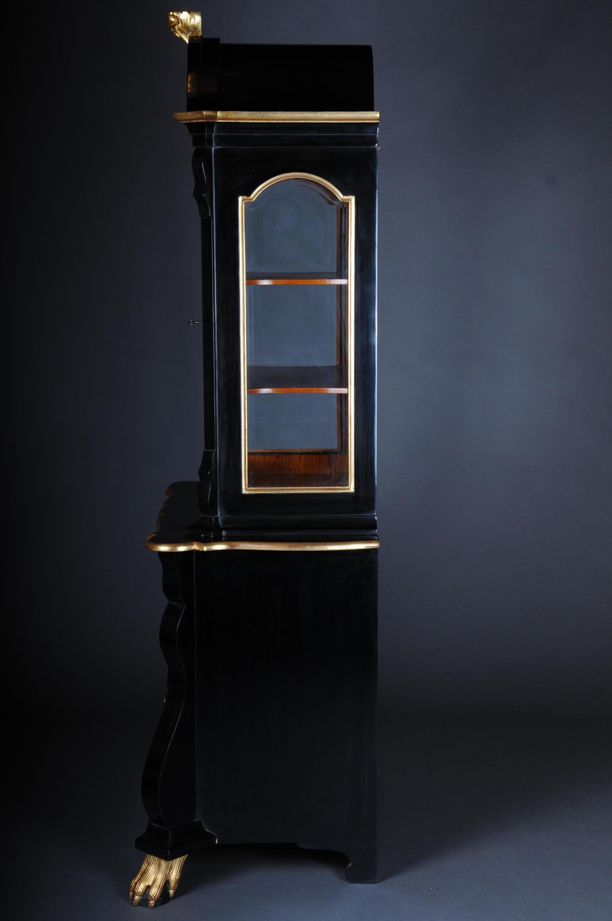 20th Century Baroque-Style Designer Display Cabinet, Black / Gold For Sale 4