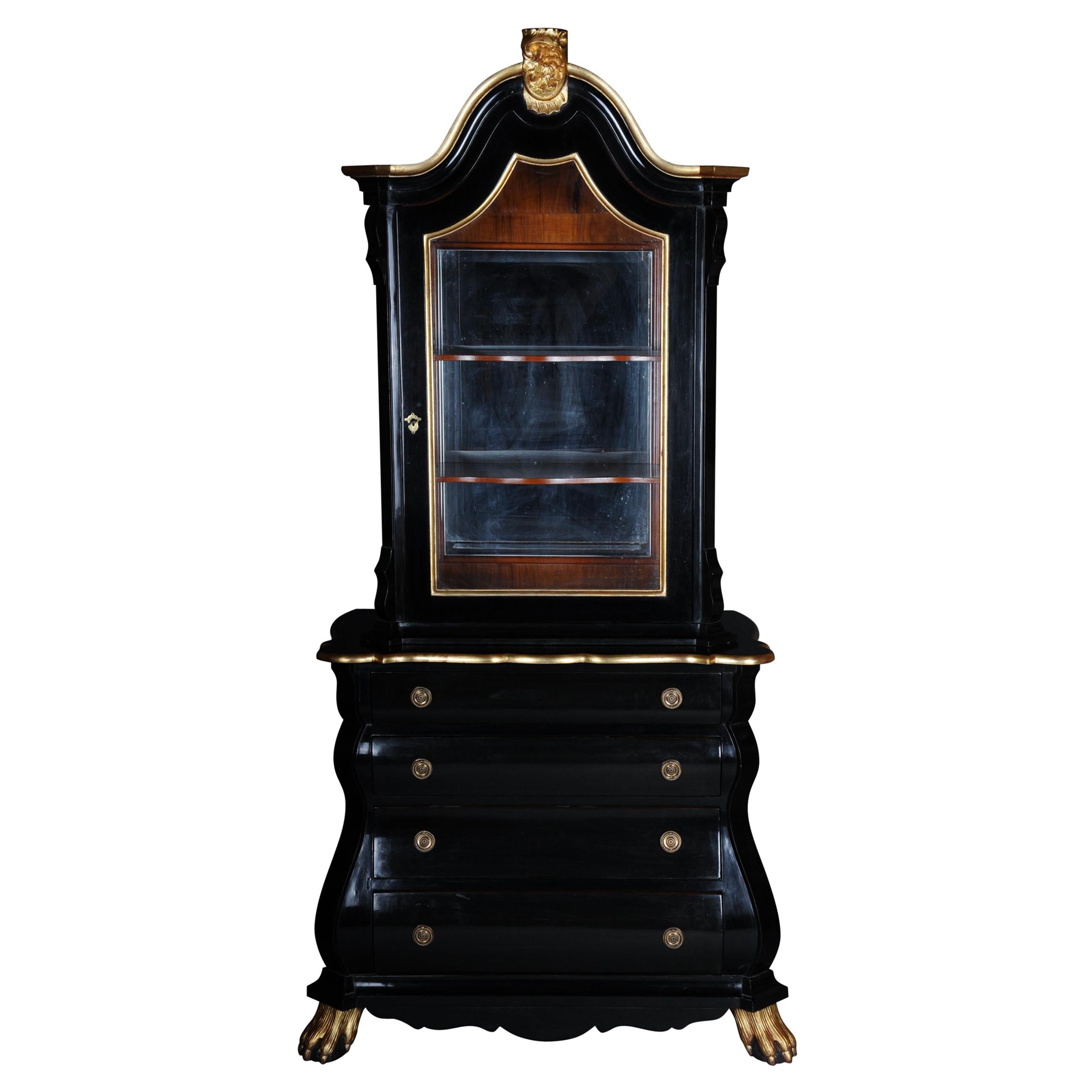 20th Century Baroque-Style Designer Display Cabinet, Black / Gold For Sale