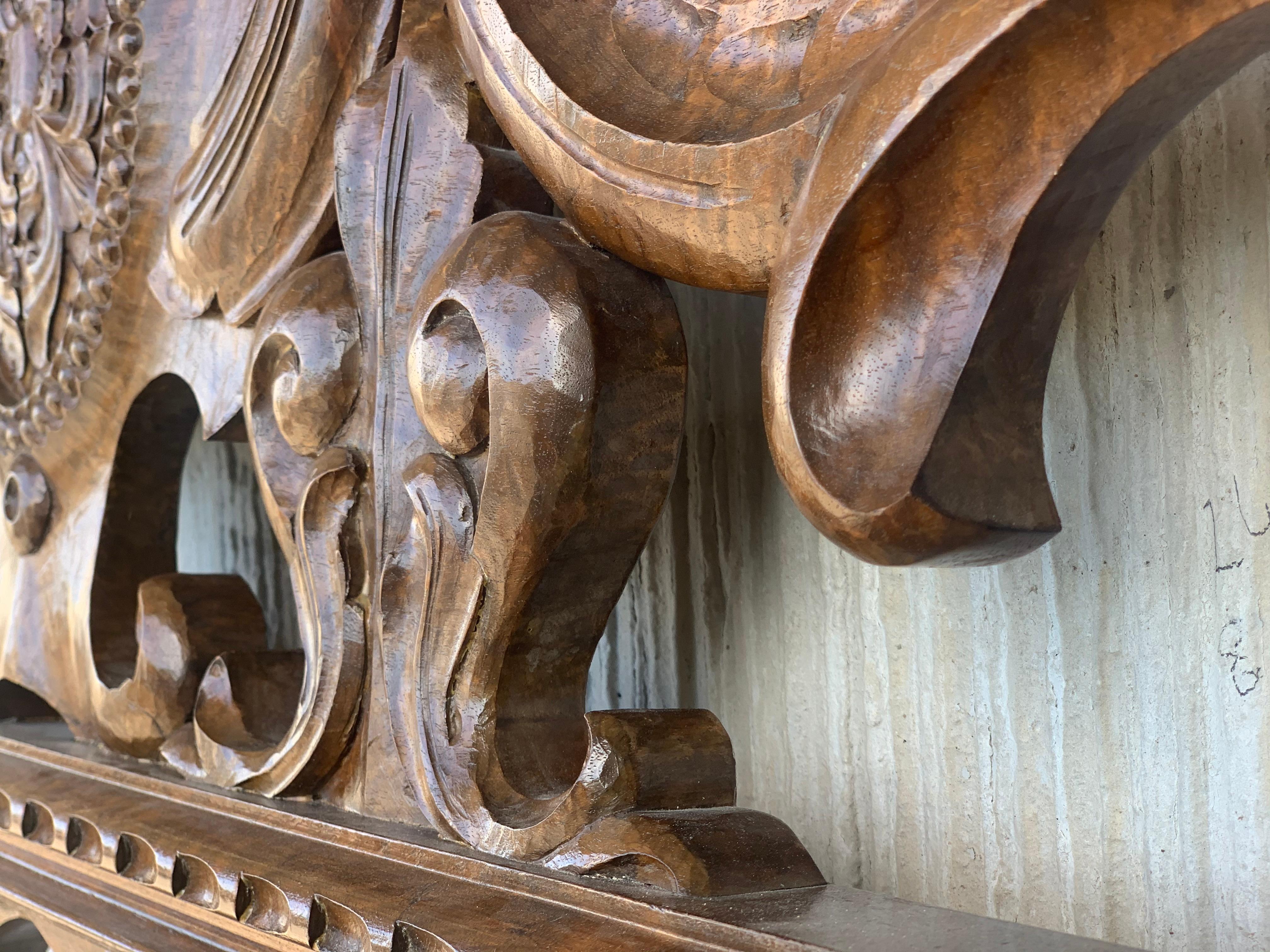20th Century Baroque Style King Size Headboard in Carved Walnut 5